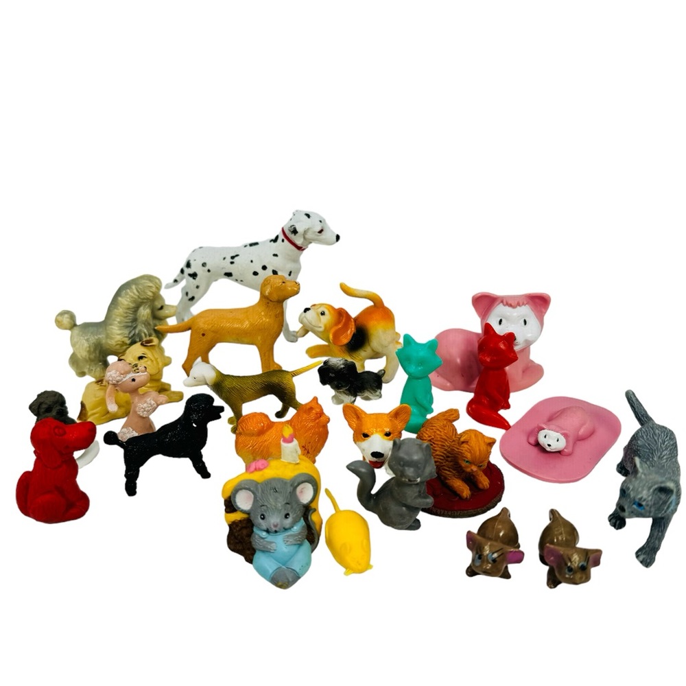 Toy Animal Figure Lot Dogs Cats Mice Mixture Mostly Vintage 24 Piece Bundle
